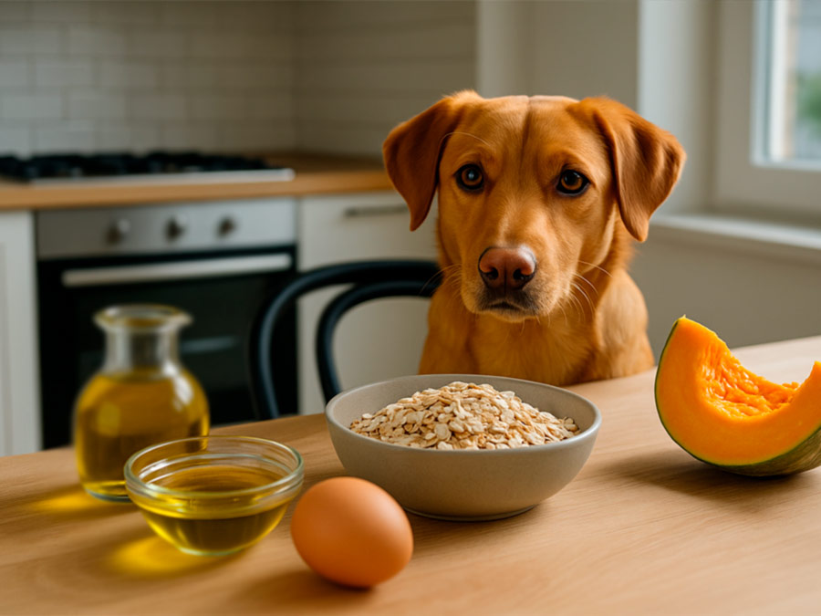 Ingredientes para preparar recetas caseras con aceite de oliva para perros