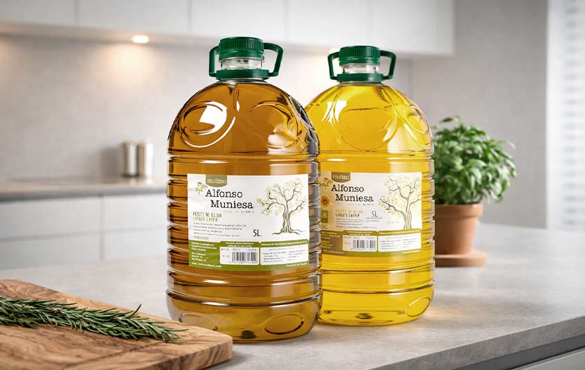 garrafa 5L de AOVE en cocina